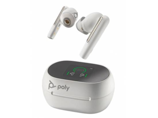 Poly Voyager Free 60+ UC White Sand Wireless Earbuds w/ Touchscreen Charging Case - USB-A