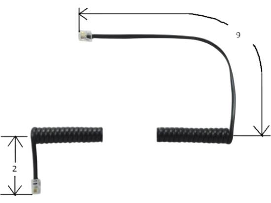 Telephone Handset Cord Flat Black/Charcoal Curly Handset Cord w/ 9' lead  - 12 Foot