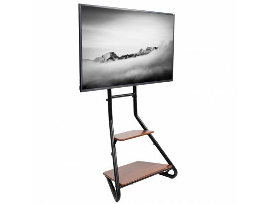 VIVO Black Corner TV Stand with Dark Walnut Shelves