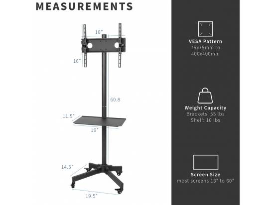 VIVO Black TV Cart for 13" to 60" Screens - Black