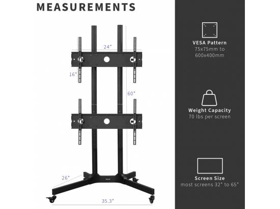 VIVO Dual Screen Cart for 32" to 65" TVs